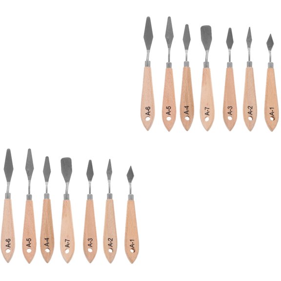 Worgeous 14 pcs  Metal Oil Painting Spatula Art Craft Metal Spatula with Wooden Handles