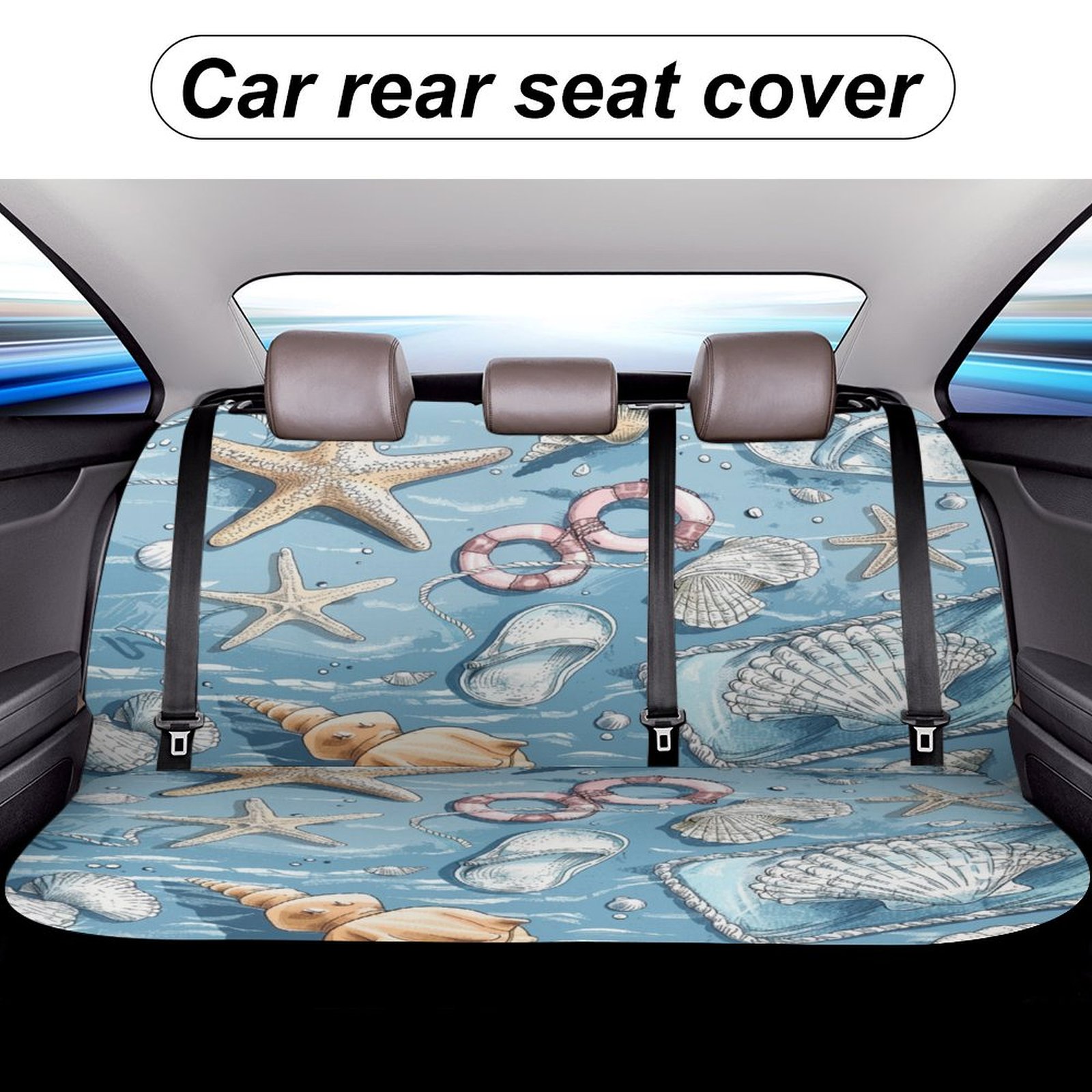 Beach Seashell Starfish Rear Seat Covers, Car Backseat Protector, Universal Back Seat Vehicle Interior Protector, Fits Most Cars, SUVs, Sedans, Trucks