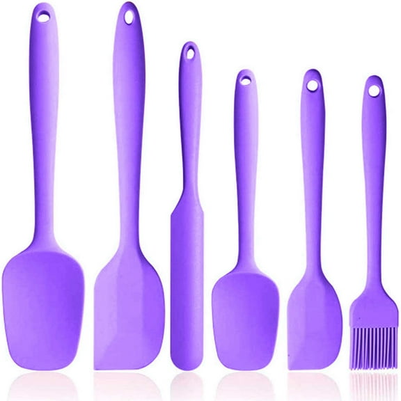 Silicone Spatula Set of 6, Food Grade Rubber Spatulas and Cooking Utensils, Heat-Resistant Kitchen Non Stick Utensils for Cooking, Baking, Mixing, Scraping, BPA-Free, Dishwasher Safe(Purple)