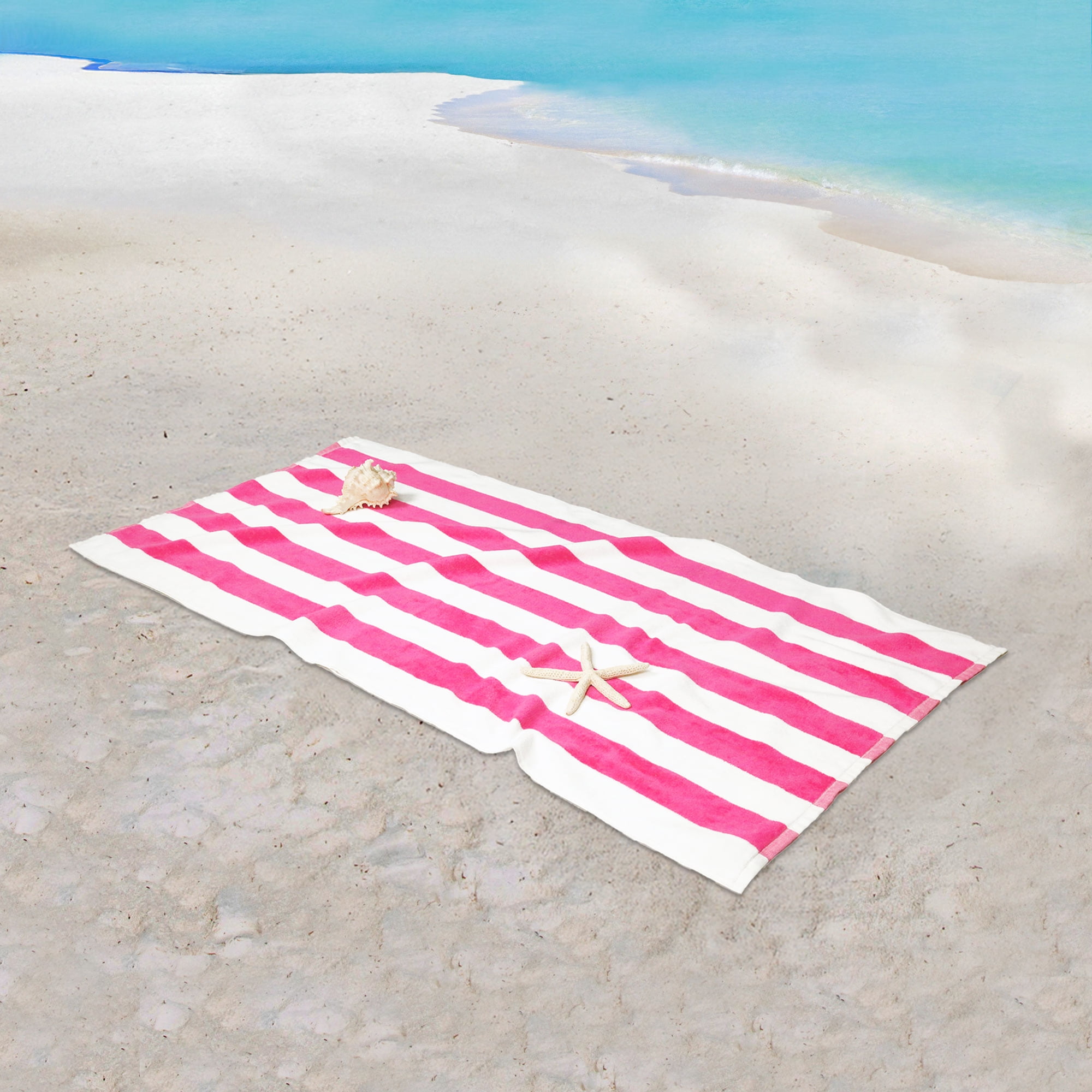 (2 pack) Mainstays Cabana Stripe Beach Towel, 58 in x 28 in, Pink