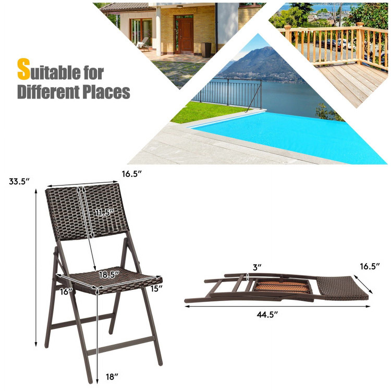 Aimee Lii Set of 2 Folding Patio Rattan Portable Dining Chairs, Outdoor Patio Set Aimee Lii Set of 2 Folding Patio Rattan Portable Dining Chairs, Outdoor Patio Set