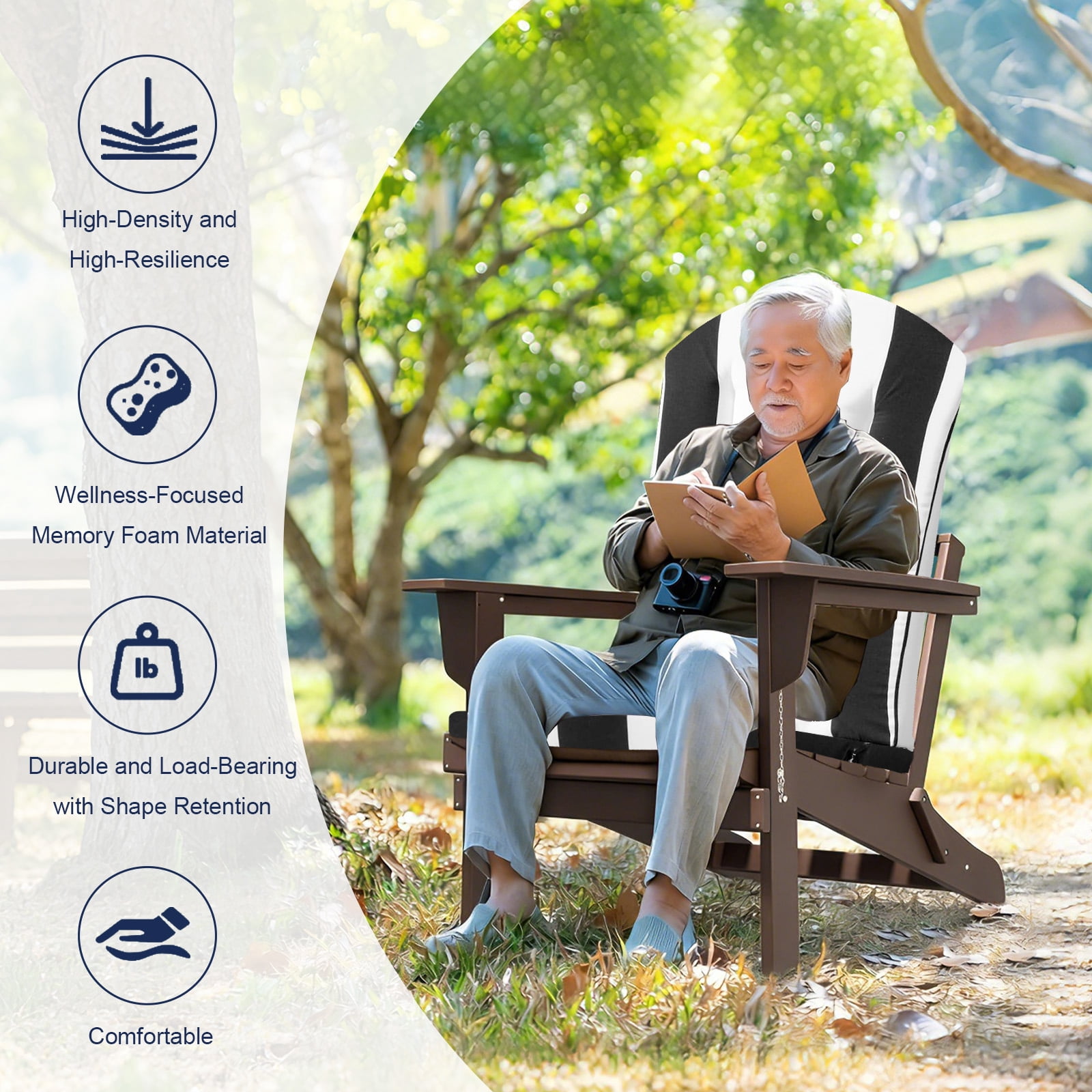 Outdoor Adirondack Chair Cushion, 50”x20” High-Back Rocking Chair Pad, Waterproof Patio Furniture Cushion for Indoor & Outdoor Use
