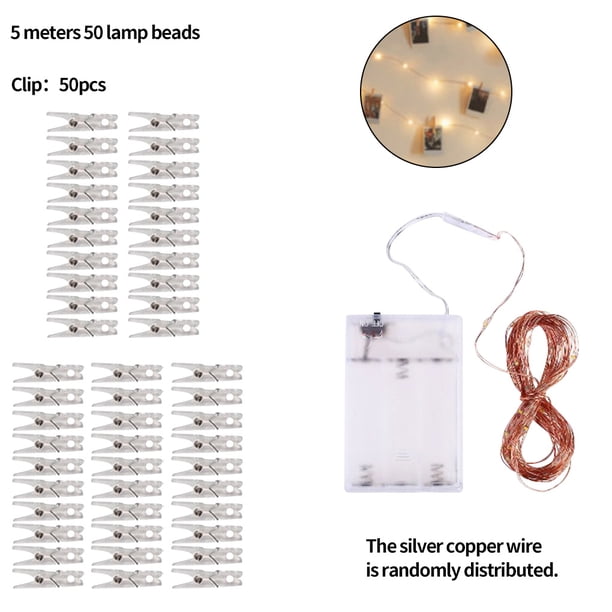Lámpara LED con clip para fotos, cadena de luz brillante, colgante de luz decorativa de plástico, mini cadena de luz, 5M 50 clips Advancent HA001434-02