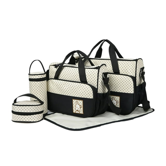 Waterproof Diaper Nappy Changing Bag Set Large Sets Maternity Nappy Capacity Stylish Easy To Clean Eco-friendly Polyester black