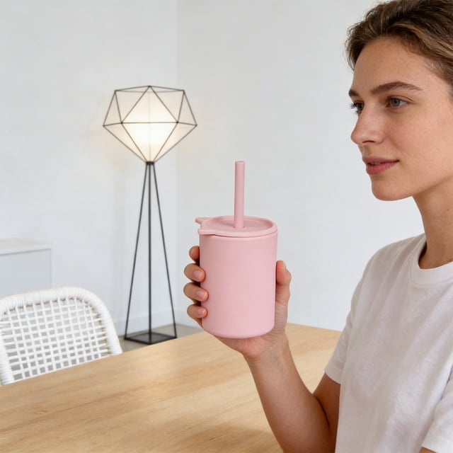 Vaso de aprendizaje de silicona para niños con tapa de pajita | Vaso para beber a prueba de derrames e irrompible | Vaso de agua para bebés y niños pequeños para el hogar y los viajes