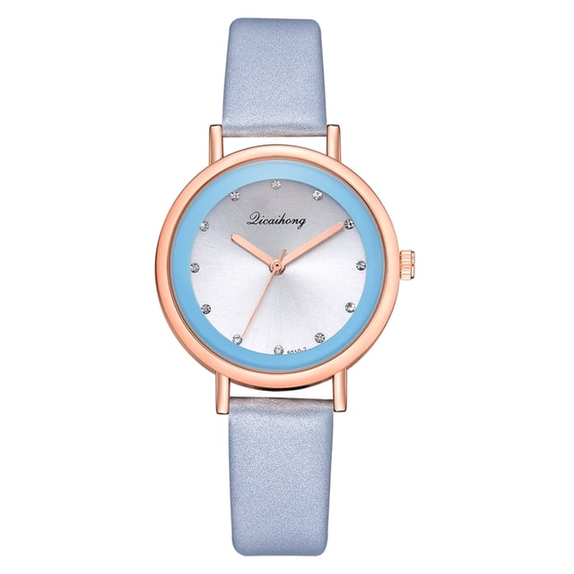 Reloj de cuarzo con banda de cuero de PU y decoración de diamantes de imitación Reloj de pulsera femenino informal (azul)