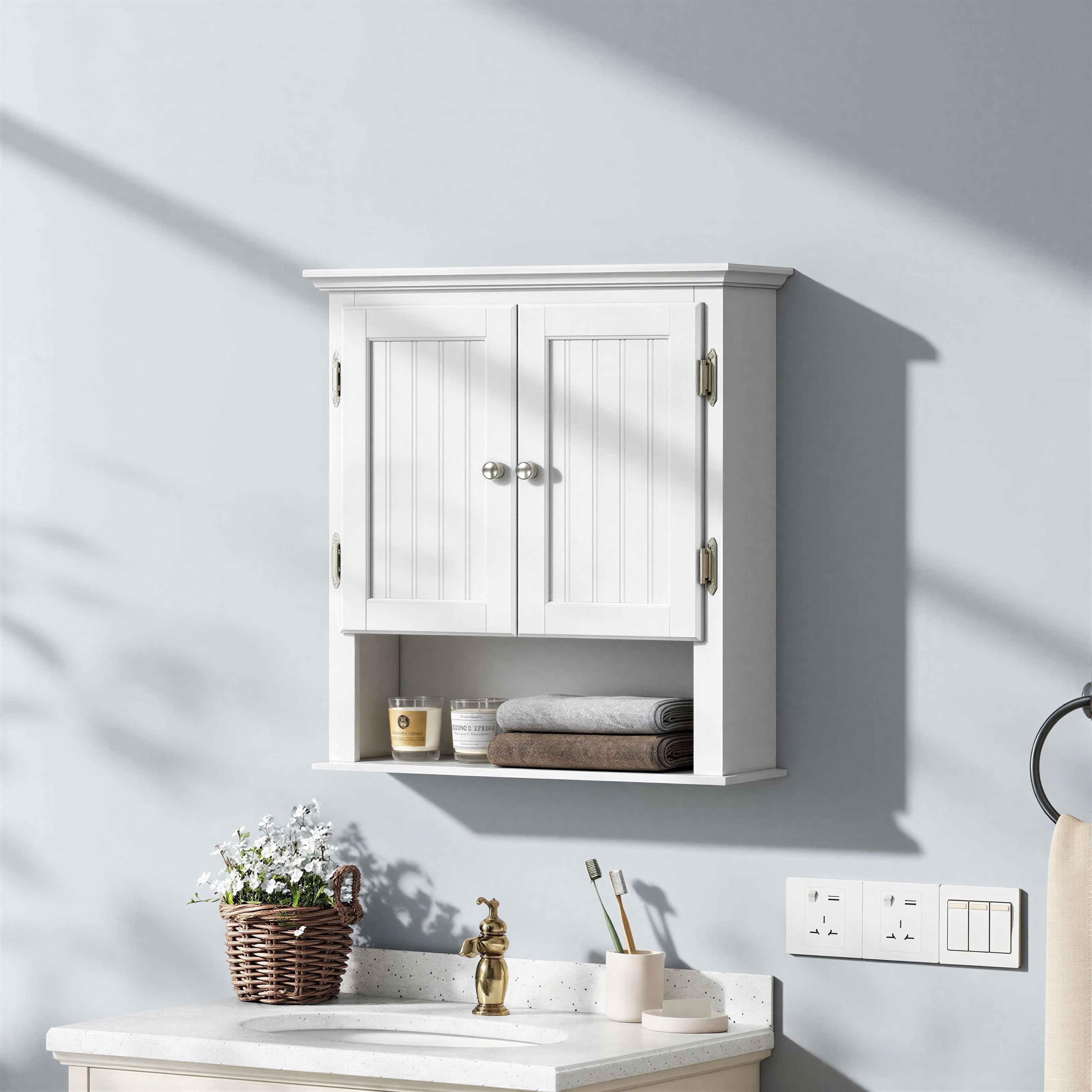 UTEX Bathroom Cabinet Wall Mounted, Wood Hanging Cabinet, Wall Cabinets with Doors and Shelves Over The Toilet for Bathroom,White