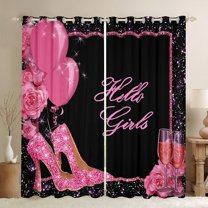 Manfei Giltter High Heel Curtains Pack of 2 (42x84 Each) for Girls, Modern Pink Fashion Curtains Blackout, Romantic Rose Flower Bedroom Curtains, Curtains and Drapes Bedroom Decor