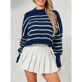 thumbnail image 2 of SUNSIOM Pull-Over Femme Couleur Unie/rayé Col Rond Manches Longues Ample Printemps Automne Décontracté Mode Urbaine, 2 of 6