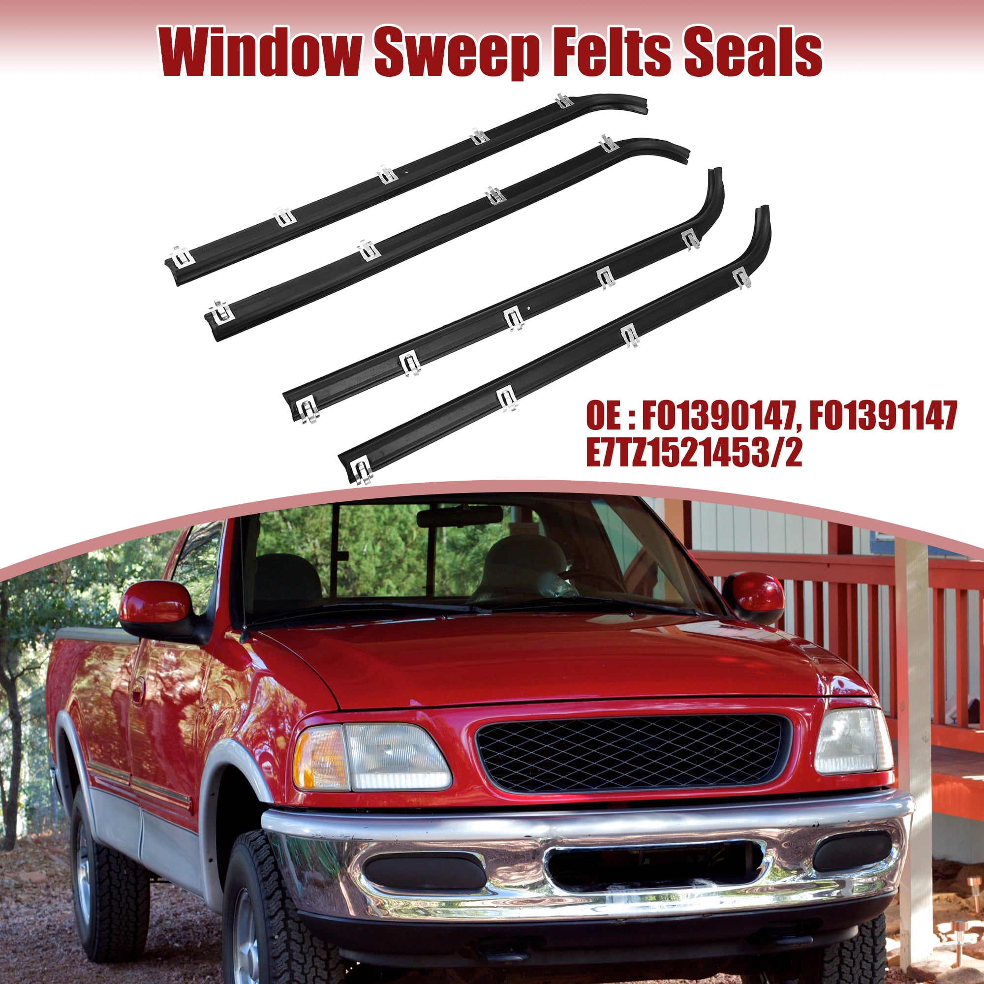 Unique Bargains 4Pcs Car Window Sweep Seals for Ford F150 F250 F350 Bronco 1987-1997