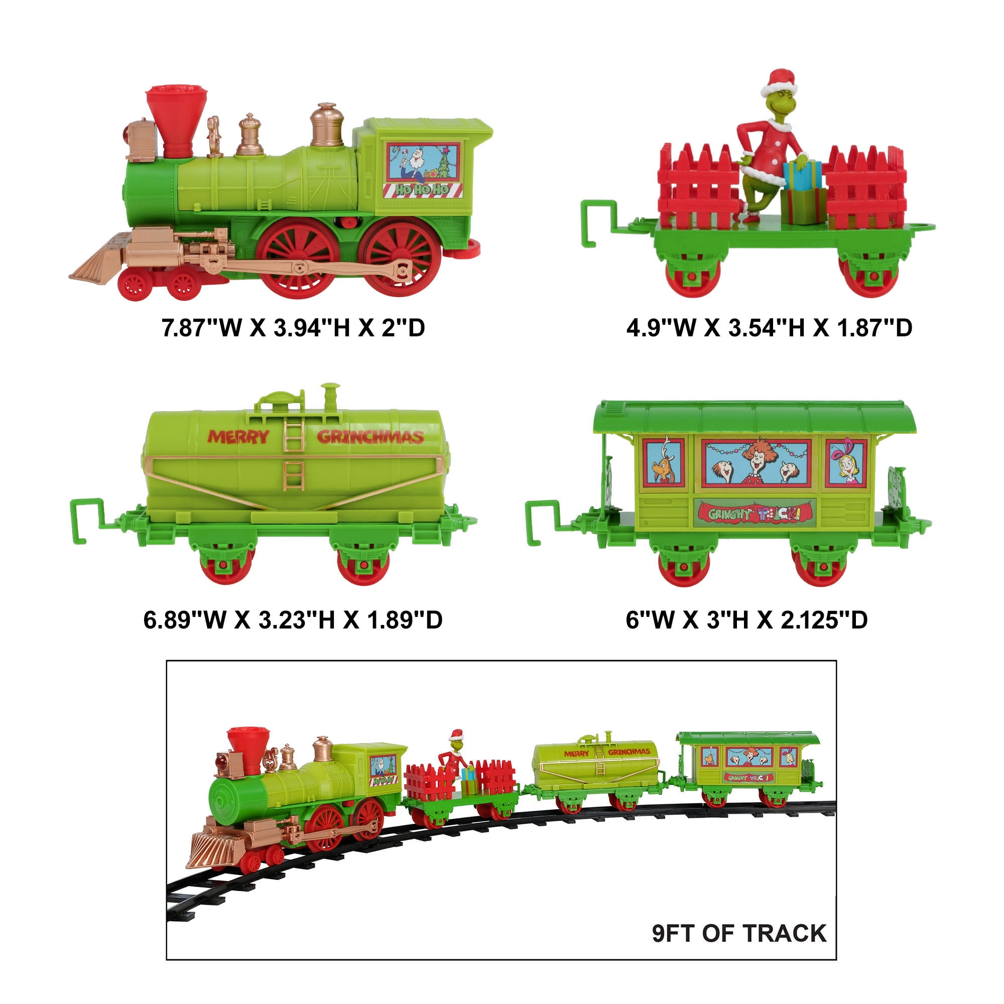 Dr. Seuss The Grinch Express 12‑Piece Holiday Train Set with Light, Sound, and 9‑Foot Track