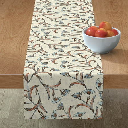 

Cotton Sateen Table Runner 72 - Poppy Ramble Floral Botanical Blue Earth Tone Garden Print Custom Table Linens by Spoonflower