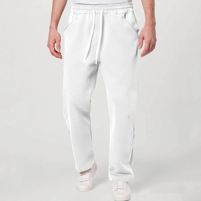 Pantalones largos para hombre, de color liso, holgados, informales, con bolsillo, cordón ajustable y cintura elástica, de poliéster.
