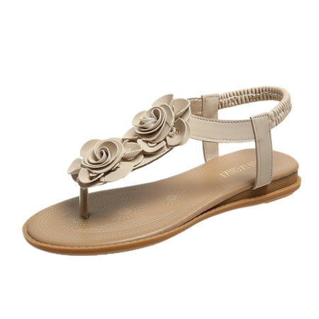 

Qufokar E Thigh High Boots Women Rhinestone Sandals for Women Under 15 Breathable Fashion Roman Sandals Shoes Summer Flat Womens Casual Outdoor Leisure Flowers Women S Sandals