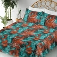 thumbnail image 3 of Ambesonne Leafy Design Fitted & Flat Sheet with Sham 3 Pcs Set, Outline Leaves Print, Twin, Seafoam Vermilion White, 3 of 5