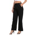 thumbnail image 4 of HDE Women's Linen Drawstring Pants Wide Leg Trouser with Pockets Black - S Short, 4 of 6