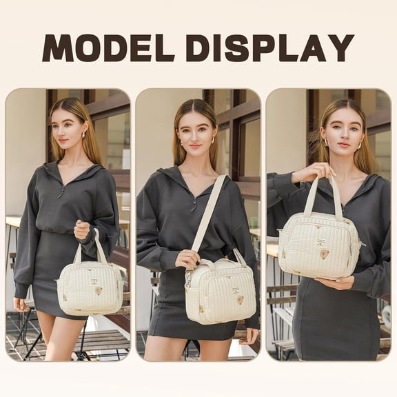 Small Diaper Bag Tote, Crossbody Diaper Bag Mini Purse with 7 Pockets, Travel Baby Bag for Boys & Girls, 2 Bottle Pocket, Off White