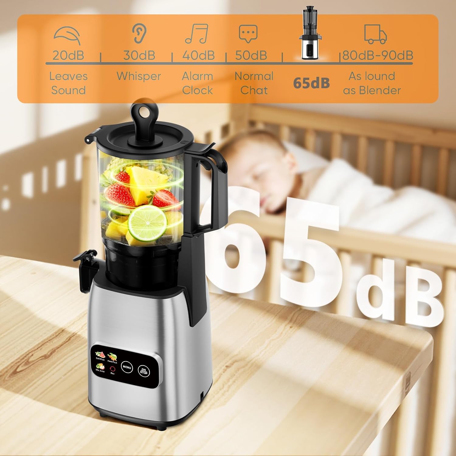WAA Cold Press Juicer 5.4" Extra Wide Feed Chute,Slow Masticating for Whole Fruits & Veggies