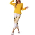 thumbnail image 2 of INSPIRE CHIC Women's Lounge Set Floral Capri Long Sleeve Shirt Soft Strechy Pajama Sets 2 Piece Loungewear M Yellow, 2 of 6