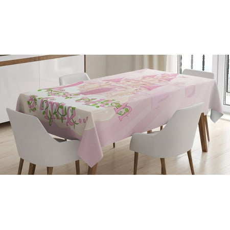 

Once Upon a Time Tablecloth Fairy Princess Castle on Sky Clouds Surreal Dream World Girls Story Rectangular Table Cover for Dining Room Kitchen 60 X 90 Inches Rose Cream Green by Ambesonne