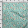 thumbnail image 2 of oneOone Cotton Jersey Aquamarine Fabric Flower & Leaves Watercolor Quilting Supplies Print Sewing Fabric By The Yard 58 Inch Wide, 2 of 4