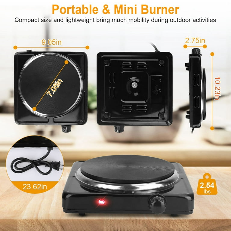 1500W Electric Single Burner, iMounTEK Portable Heating Hot Plate Stove  Countertop RV Hotplate with Non Slip Rubber Feet 5 Temperature Adjustments,  Black 