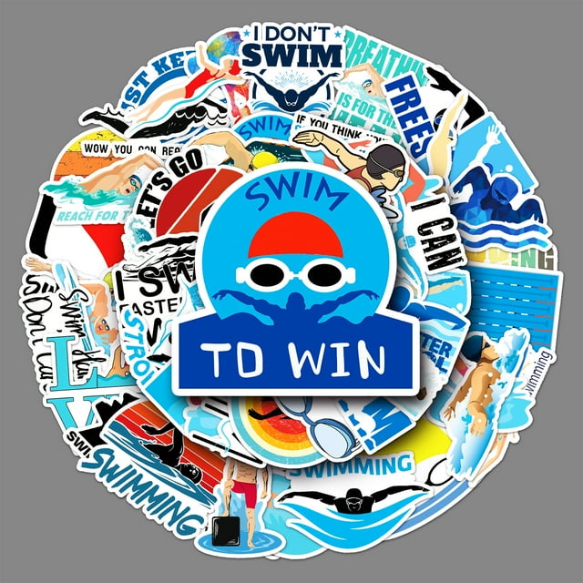 Pegatinas de natación, paquete de 50 pegatinas estéticas impermeables para botella de agua, calcomanía para portátil, casco, teléfono, parachoques, bicicleta, monopatín