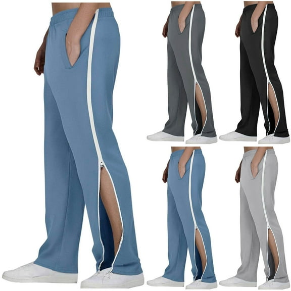 Bazeneo Gym Trousers Men Loose Fit Sports Trousers Elastic Waist Track Bottoms Full Length Side Zipper Joggers Plain Colour Baggy Activewear Smart Casual Clothes for Training Running