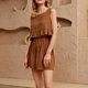 thumbnail image 1 of Trajes de 2 piezas sexy para mujer Conjuntos cortos de verano de lino con cuello redondo Ropa de uso diario FLhrweasw Nuevo, 1 of 6