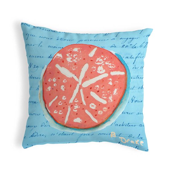 Betsy Drake Interiors Coral Sand Dollar Blue No Cord Pillow 18x18