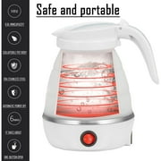 Foldable Electric Travel Kettle - Portable and Convenient Silicone Collapsible Water Boiler and Tea Pot for Camping - Easy Storage with Detachable Power Cord (White)