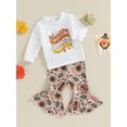 thumbnail image 3 of Thanksgiving Outfit Toddler Baby Girl Long Sleeve Sweatshirt Bell Bottom Pants Set Fall Clothes, 3 of 9