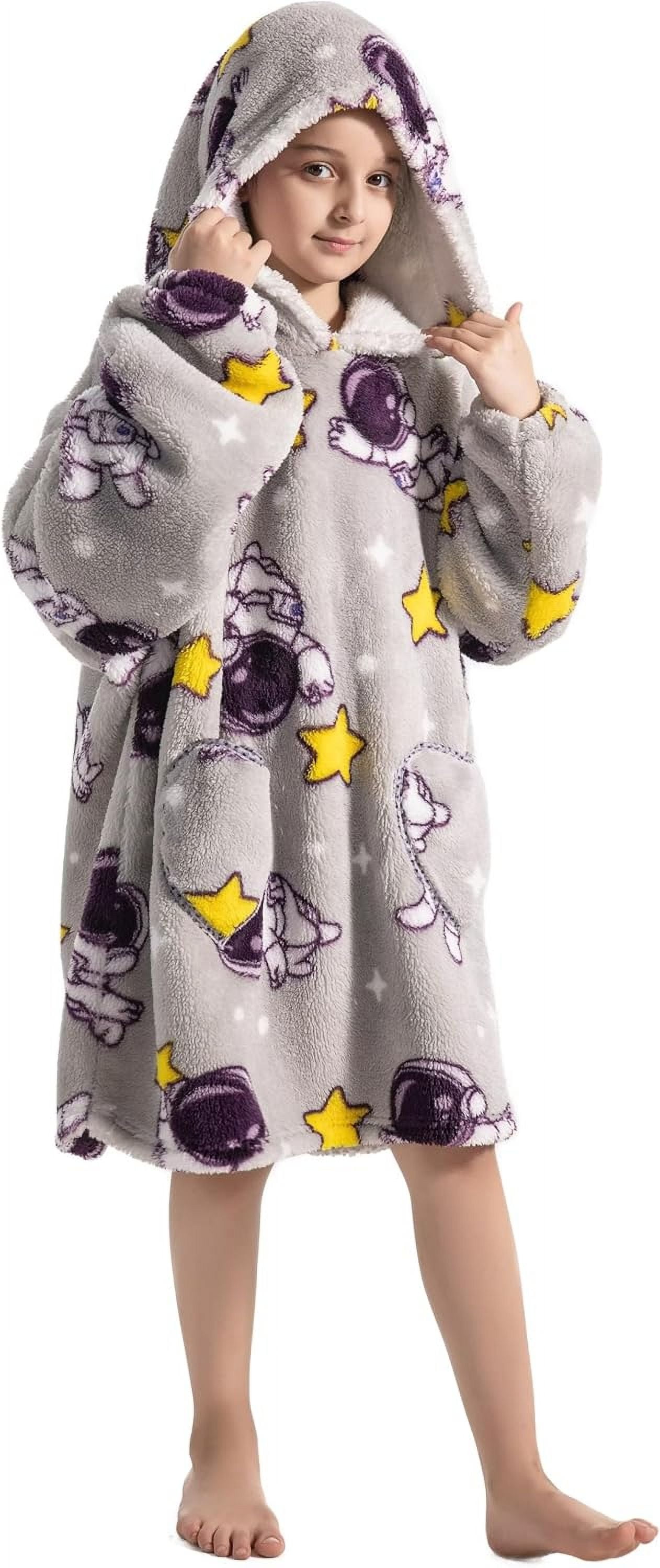 Wehilion 6-12YR Oversized Sweatshirt Hooded Blanket Sherpa Hoodie for Girls Boy Wearable Blanket Hoodie for Kids