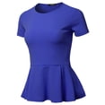 thumbnail image 2 of SSOULM Women's Classic Stretchy Short Sleeve Flare Peplum Blouse Top (S-3X). Made In U.S.A, 2 of 4
