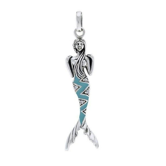 Aqua Mermaid 925 Sterling Silver Pendant Fine Ocean Beach Sea Enchanting Jewelry