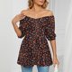 thumbnail image 2 of Camiseta con cuello en V para mujer, mangas abullonadas, camiseta con estampado suave y cómodo para compras diarias, 2 of 6