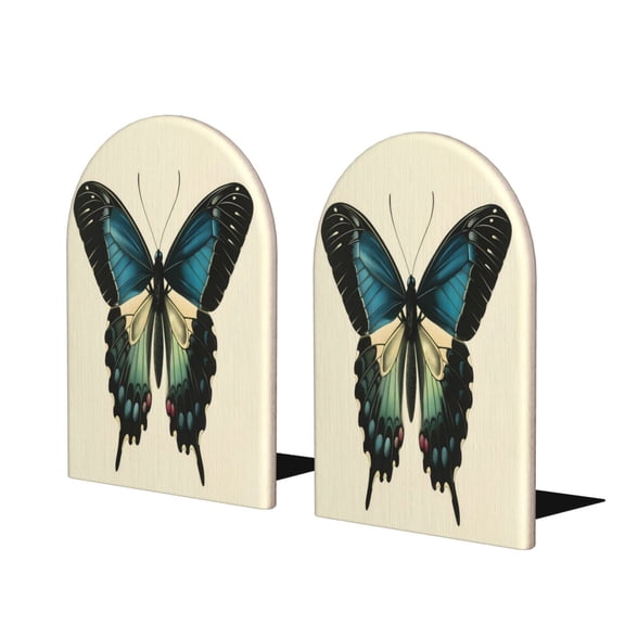 Hirioo Blue Black Butterfly Art for Bookends Decorative Bookends for Shelves for Home or Office, Non-Slip Base