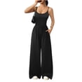 thumbnail image 2 of Stichou Jumpsuits for Women Sleeveless Spaghetti Strap Womens Jumpsuit One Piece Wide Leg 2026 Summer Romper With Pockets Black L, 2 of 2