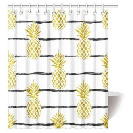 Vintage Tropical Shower Curtain MYPOP Pineapple Decor Shower Curtain, Tropical Theme Vintage Stripe Style Pineapple Fruit Bathroom Shower Curtain 60 By 72 Inches Long ()