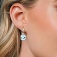thumbnail image 3 of 925 Silver and 10K Yellow Gold Sky Blue Simulated Aquamarine and Moissanite and White Lab Grown Diamond Dangle Earrings for Women | 12.51 Cttw | Gemstone March Birthstone | Cushion 12MM, 3 of 6