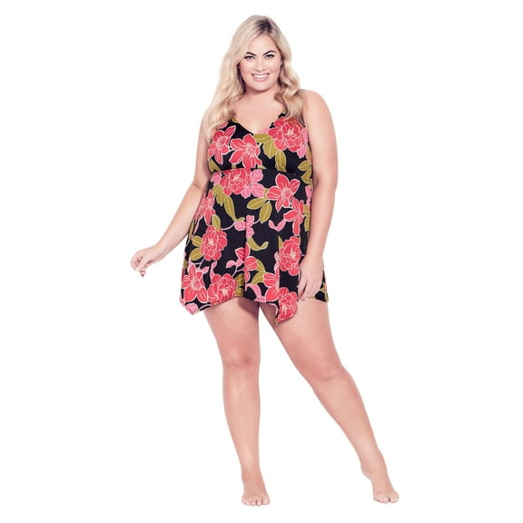 Avenue Women's Plus Size Sharkbite Print Swim Dress