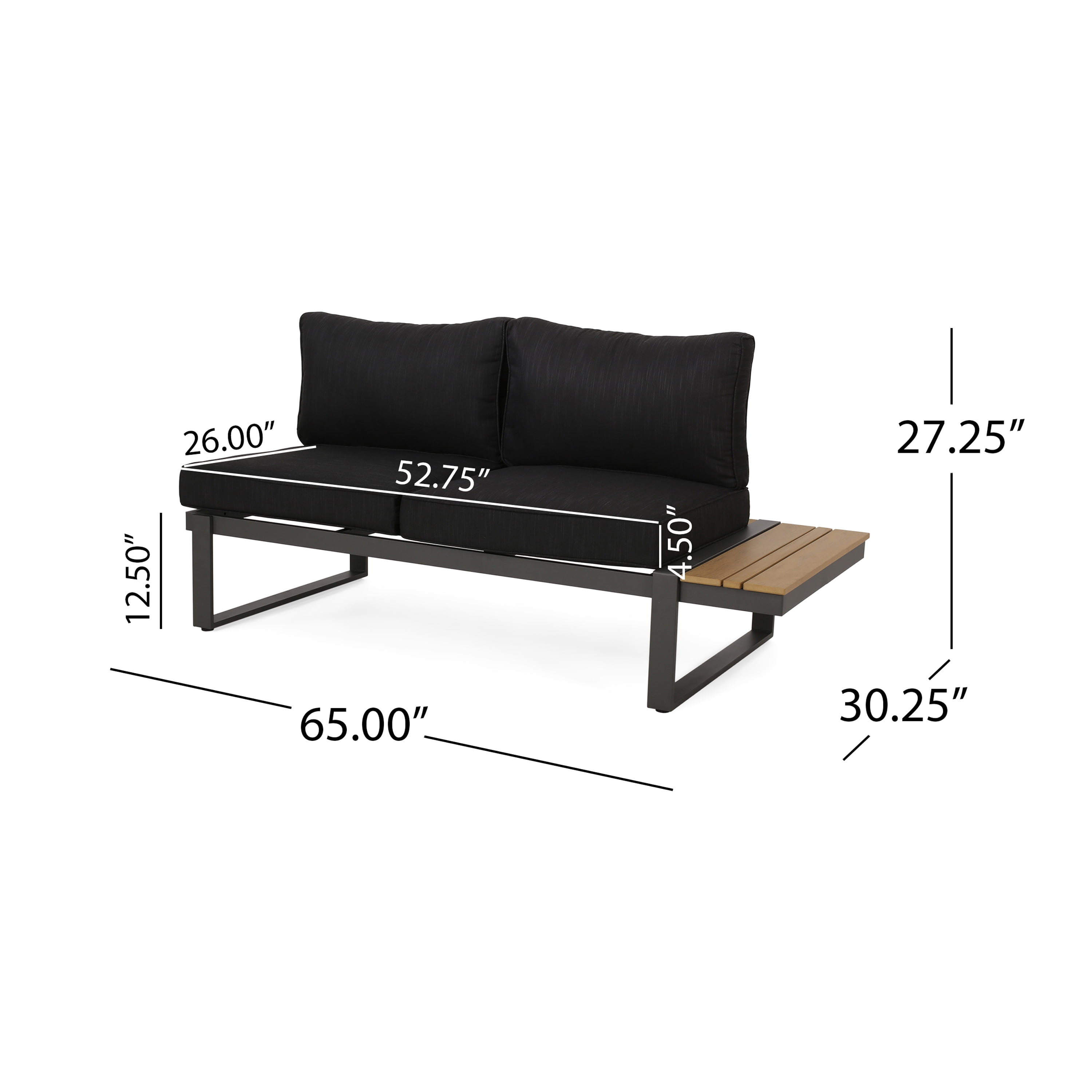 Outdoor Right Arm Combined Sofa Seat, Aluminum Frame Splicing Leisure Couch for Patio Garden, Dark Gray