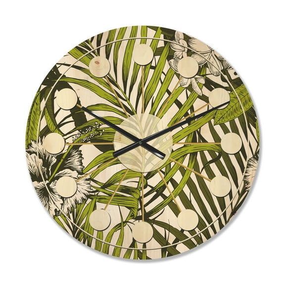 Designart 'Palm Tropical Leaves I' Mid-Century Modern Wood Wall Clock