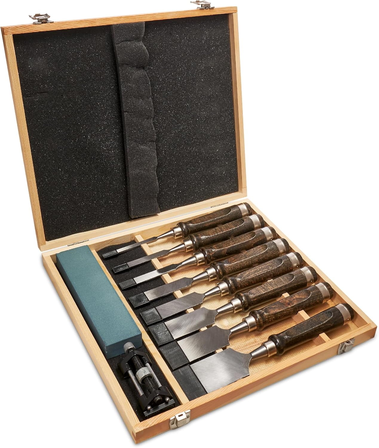 8 Piece Wood Chisel Set for Woodworking Tools Wood Carving Tools with Wooden Case and Sharpening Stones Wood Carving Kit for Beginners and Professionals, Black Walnut