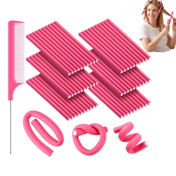 60-Pack Flexible Curling Rods, No Heat Hair Curlers Rollers for Long & Short Hair, Twist Flexi Set (Pink, 0.3 x 7 Inch)