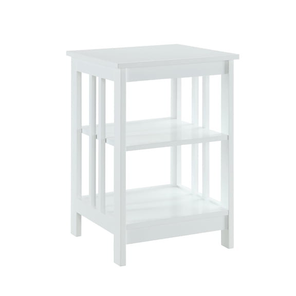 Pemberly Row Traditional Wood End Table with Middle and Bottom Shelf in White