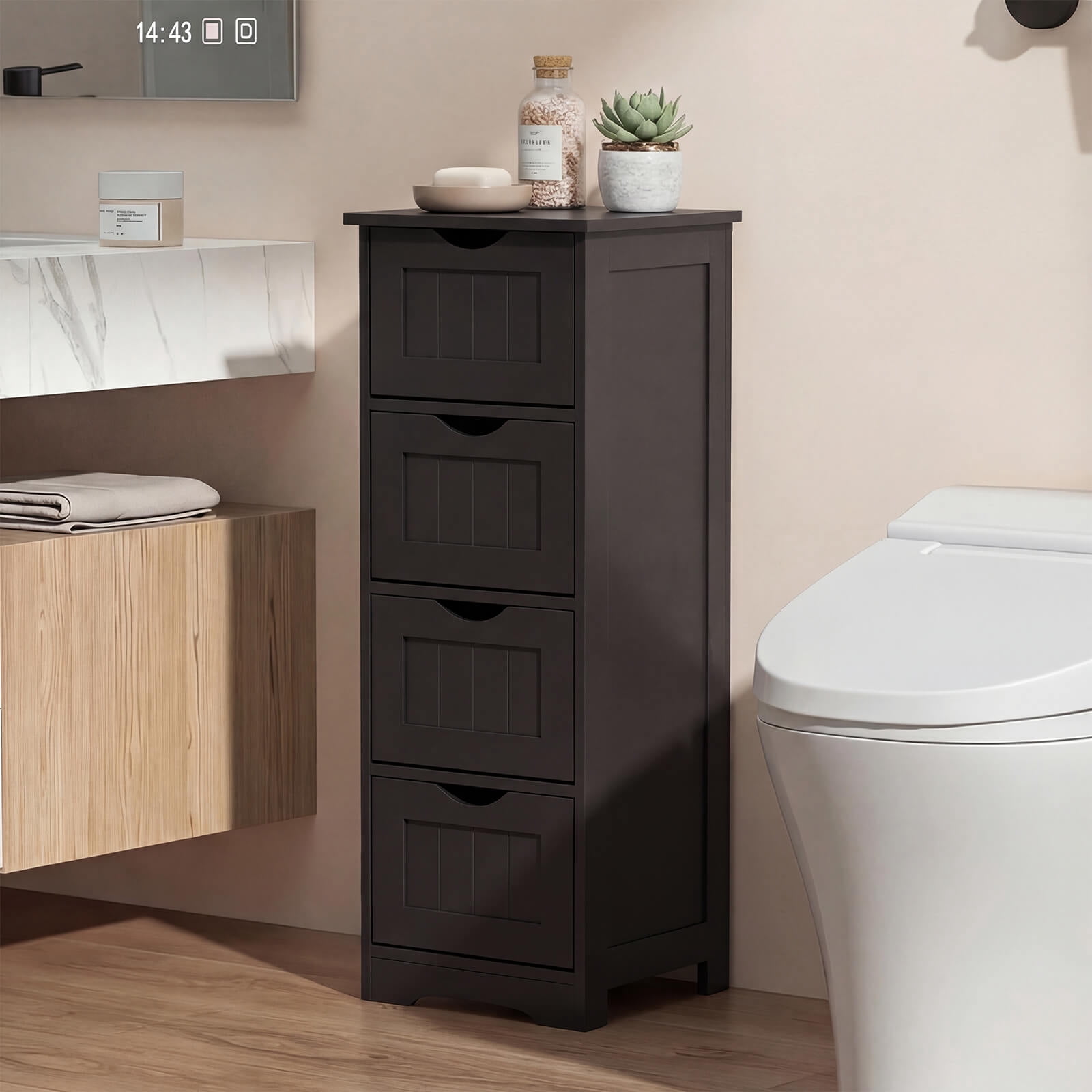 Costway 32.5'' Bathroom Floor Cabinet with Anti-tipping Device Freestanding Towel Cabinet Espresso