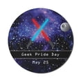 thumbnail image 1 of Galaxy Mouse Pad for Computers, Gift for Geek Pride Day May 25 Stars Galaxy Universe Theme Pattern Print, Round Non-Slip Thick Rubber Modern Mousepad, 8" Round, Blue Black and Red, by Ambesonne, 1 of 2
