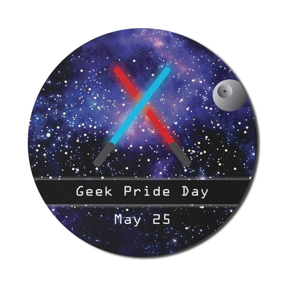 Galaxy Mouse Pad for Computers, Gift for Geek Pride Day May 25 Stars Galaxy Universe Theme Pattern Print, Round Non-Slip Thick Rubber Modern Mousepad, 8" Round, Blue Black and Red, by Ambesonne