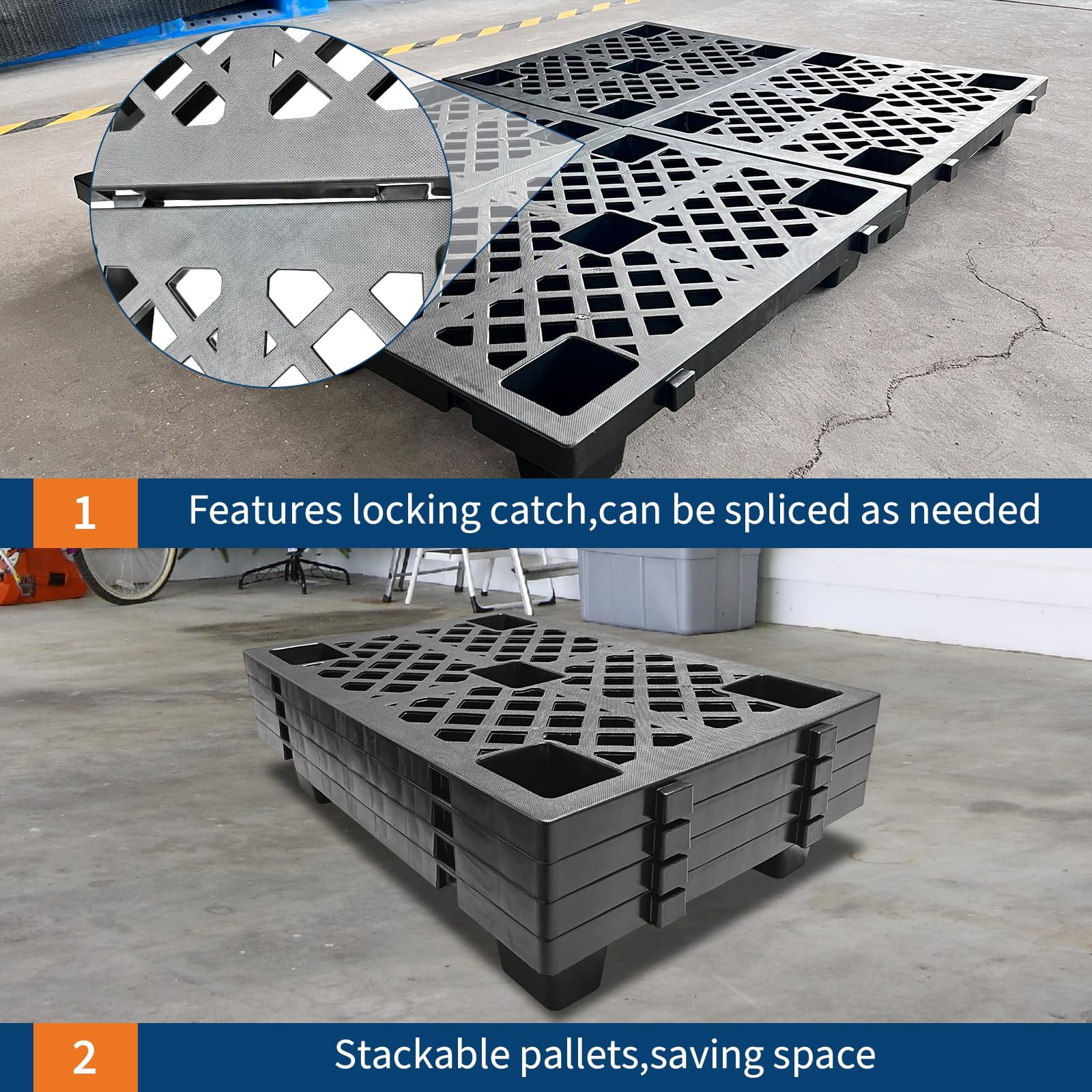 4 Pcs Lightweight Nestable Plastic Pallets - 23.6" x 15.8" Floor Pallets for Storage, Heavy Duty Waterproof with Ventilated Grids, Ideal for Warehouse, Garage, Basement, and Indoor Outdoor